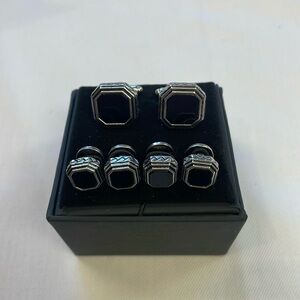Black Onyx Octagon Antique Etched Cufflinks and Studs